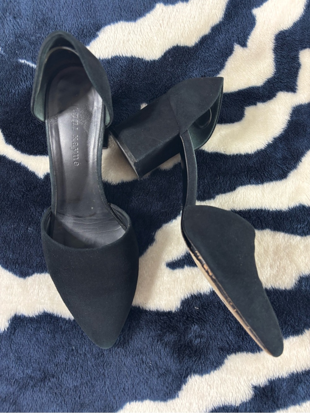 Jenni Kayne Black Suede Leather d'Orsay Block Heel Pumps Pointed Sz 39